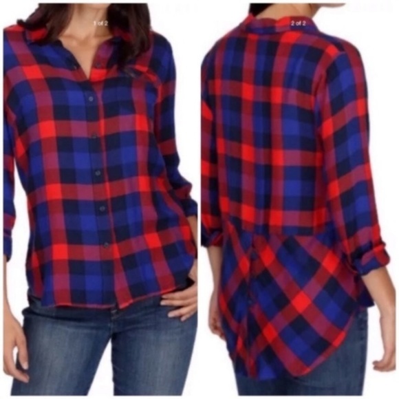 Lucky Brand bungalow plaid button back top - Picture 1 of 5